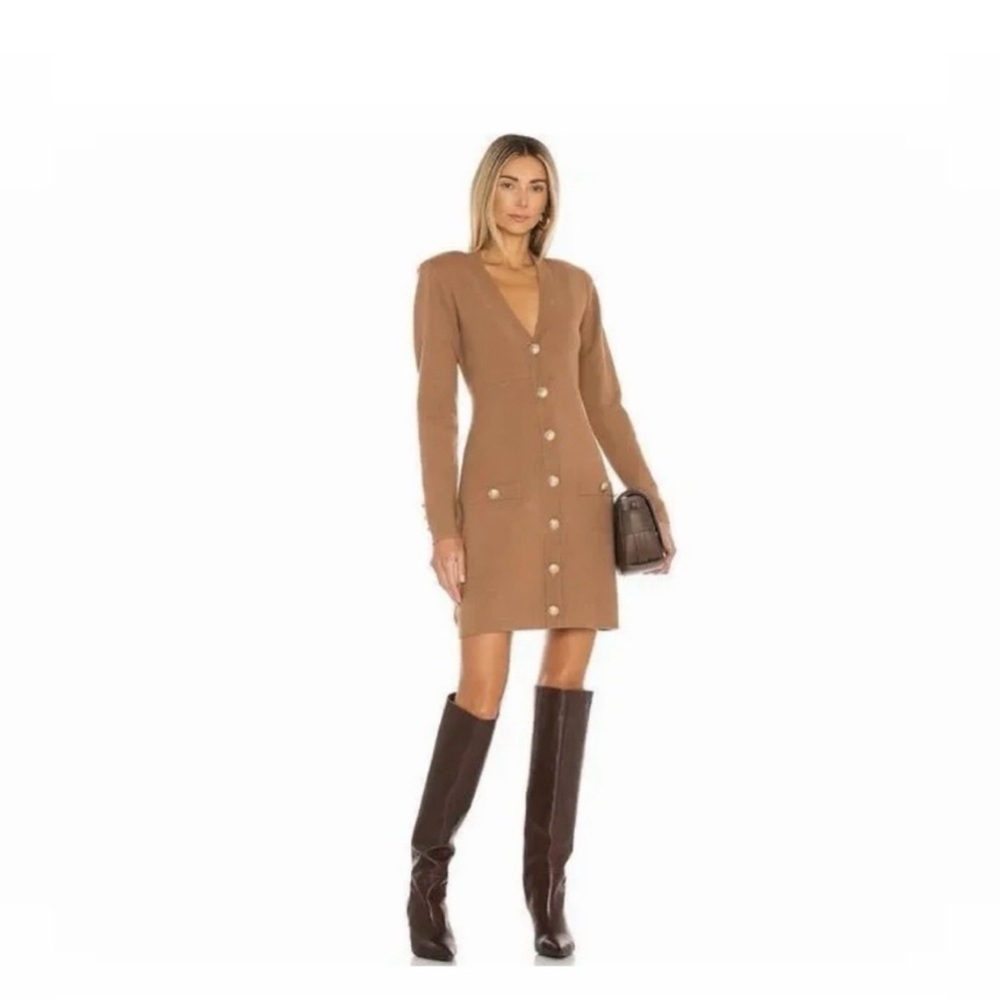 L’AGENCE Breanna Button-Up Sweater Mini Dress V Neck Long Sleeve M